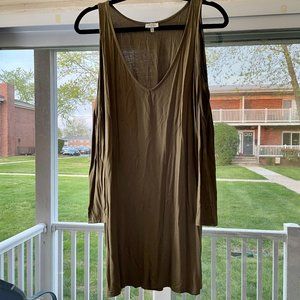 Olive Green Cold Shoulder Long Sleeve Swing Dress